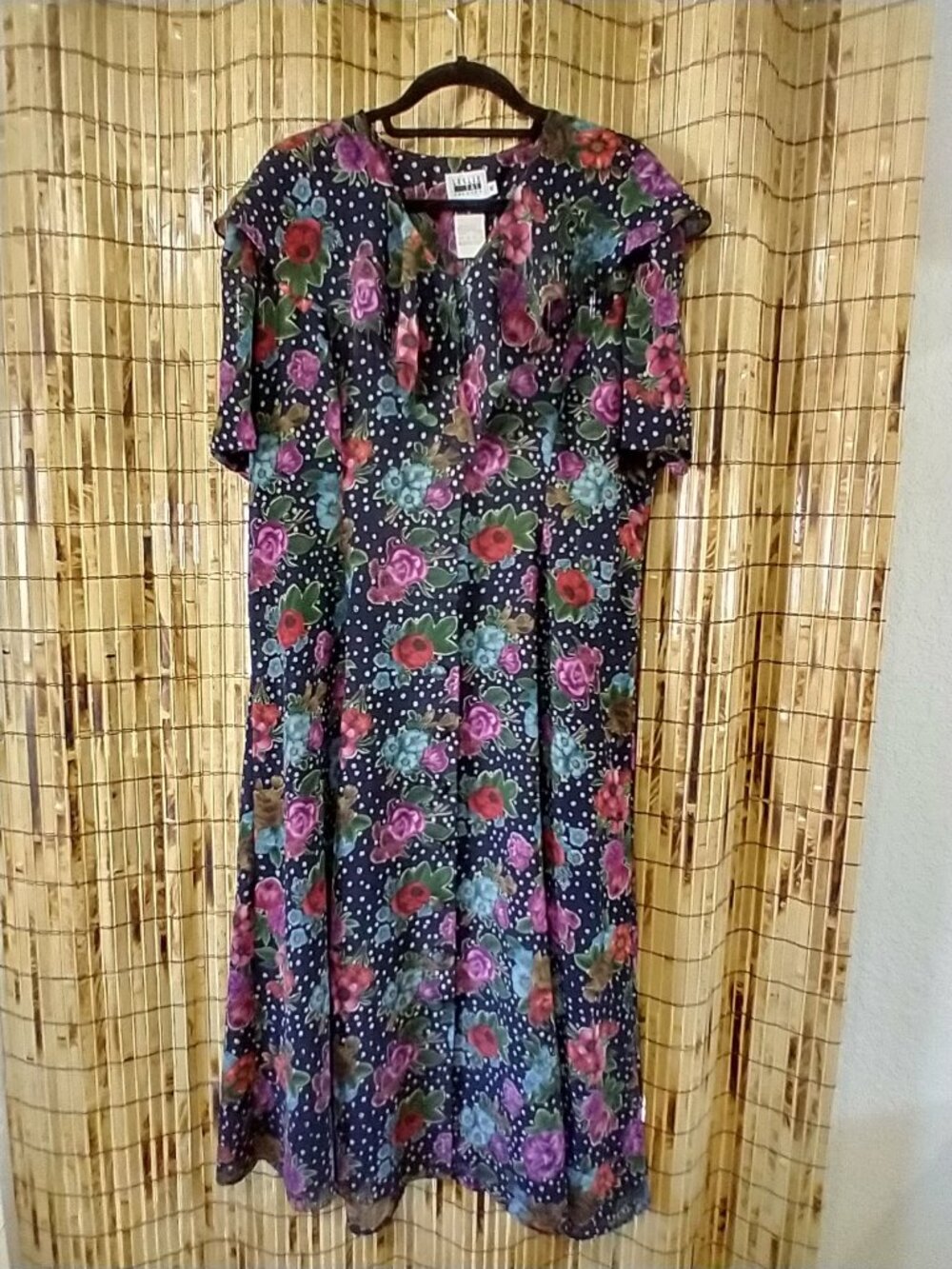 Vintage Leslie Fay Floral & Polka Dot Midi Dress